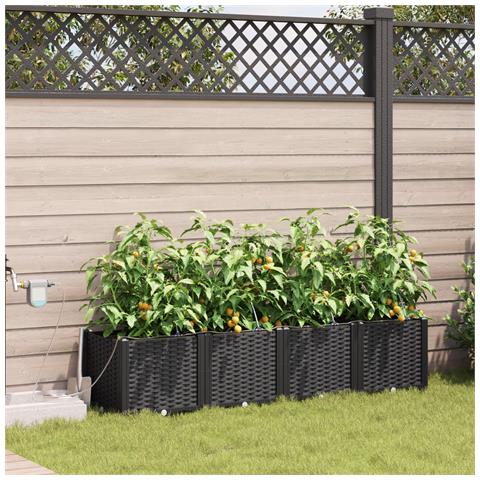 Vasi da Giardino con Sistema di Irrigazione 4 pz Nero - Foto 2