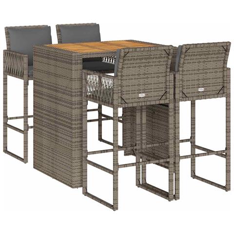 Set Bar da Giardino 5 pz con Cuscini Nero in Polyrattan Acacia - Foto 1