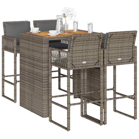 Set Bar da Giardino 5 pz con Cuscini Nero in Polyrattan Acacia - Foto 2