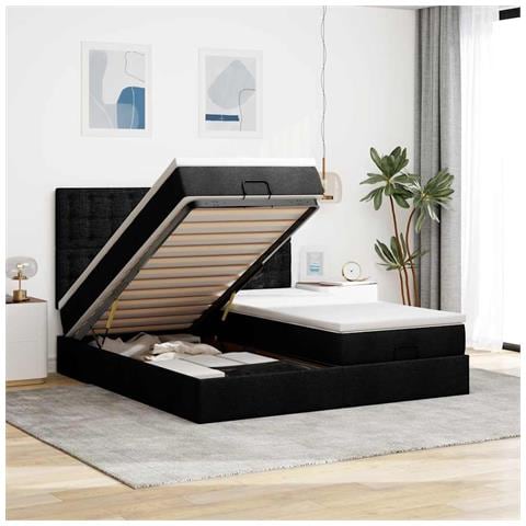 Struttura Letto Pouf con Materassi Nero 180x200 cm in Tessuto - Foto 2