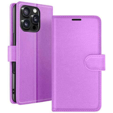 Custodia A Portafoglio Per Iphone 16 Pro Funzione Supporto E Linguetta Magnetica, Viola - Foto 1