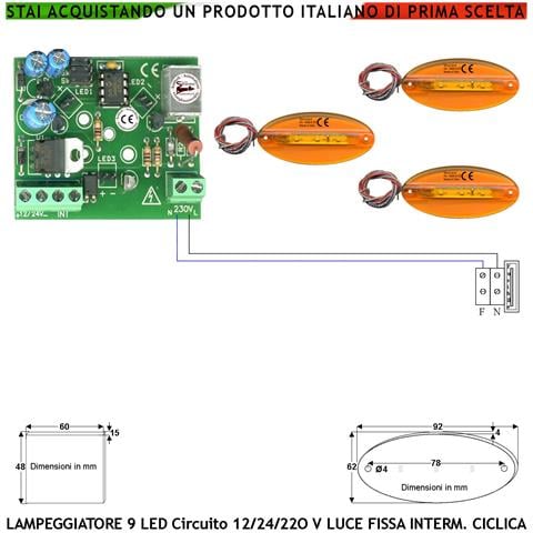 Lampeggiatore Arancione Ovale Piatto Circuito Multifumzioni Selezione Luce Fissa Lampeggiante Ciclica Il Circuito Supp - Foto 1