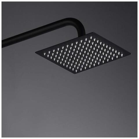 Colonna Doccia Monocomando Nero Opaco In Acciaio Inox E Ottone Con Asta Estensibile Soffione Extra Piatto 20x20 Cm Anticalcare Supporto Regolabile Cartuccia Ceramica Ø35 Mm Tubo Flessibile 1 - Foto 5