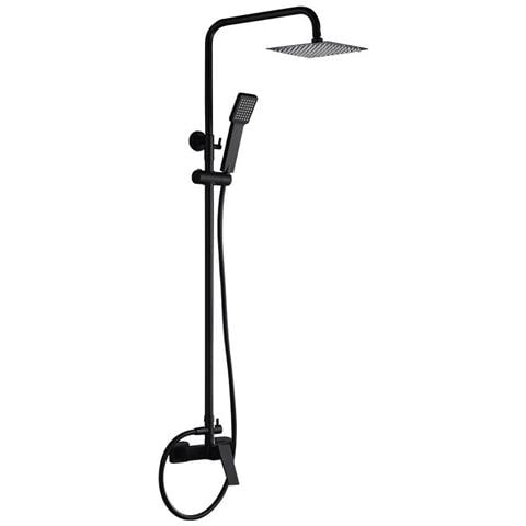 Colonna Doccia Monocomando Nero Opaco In Acciaio Inox E Ottone Con Asta Estensibile Soffione Extra Piatto 20x20 Cm Anticalcare Supporto Regolabile Cartuccia Ceramica Ø35 Mm Tubo Flessibile 1 - Foto 2