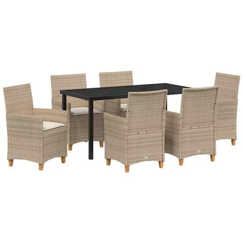 Set da Pranzo per Giardino 7 pcs Beige polyrattan - Foto 1