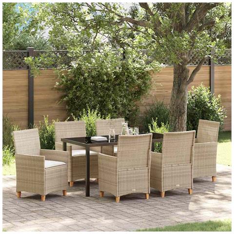 Set da Pranzo per Giardino 7 pcs Beige polyrattan - Foto 2