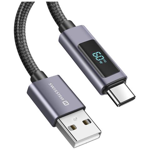 Cavo 3a Ricarica E Sincronizzazione Usb A Usb-c 60w 1,5 M Con Schermo Led, Nero - Foto 1