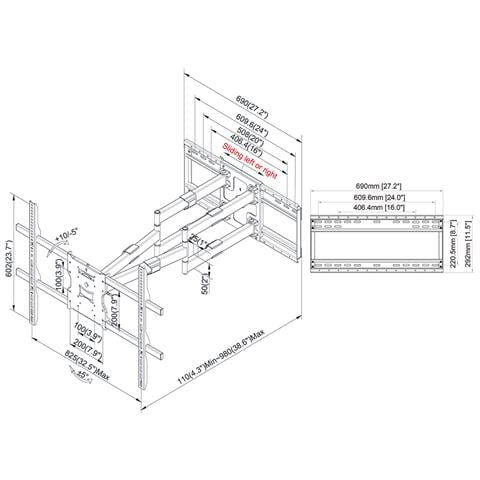5605 Supporto TV a parete 2,79 m (110") Nero - Foto 6