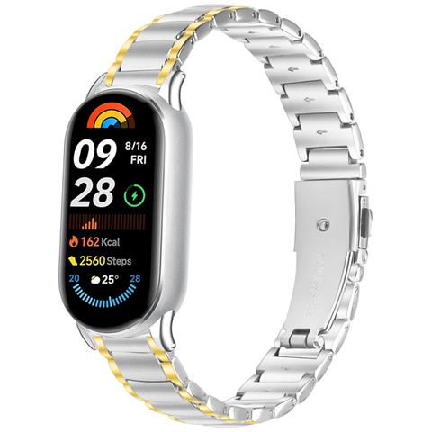 Elegante Cinturino In Acciaio Inossidabile Compatibile Con Xiaomi Band 8/9/10 - Cinturino In Metallo Sottile Silver+gold - Foto 2