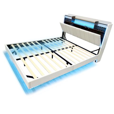 Letto Con Testata Multifunzionale, Luci Led Integrate E Sistema Di Archiviazione Smart - Foto 2