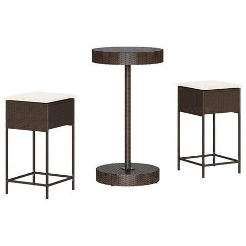 Set Bar da Giardino 3 pz con Cuscini in Polyrattan Marrone - Foto 1