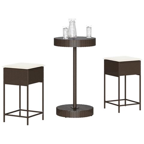 Set Bar da Giardino 3 pz con Cuscini in Polyrattan Marrone - Foto 2