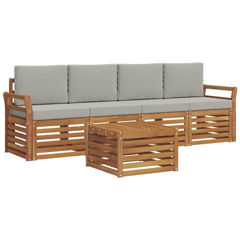 Set divani con cuscino 5 pcs Grigio Naturale e Chiaro - Foto 1