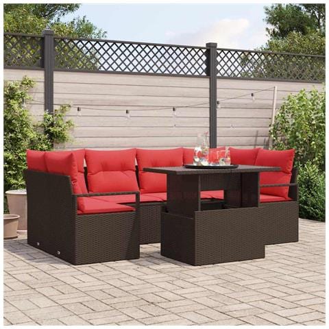 Set Divano da Giardino 7 pcs Marrone e rosso polyrattan - Foto 2