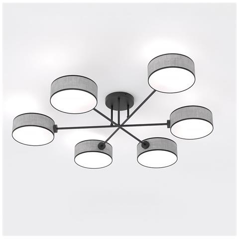 Lampada A Sospensione Maga A Sei Bracci In Acciaio Nero E Tessuto Grigio - Foto 1