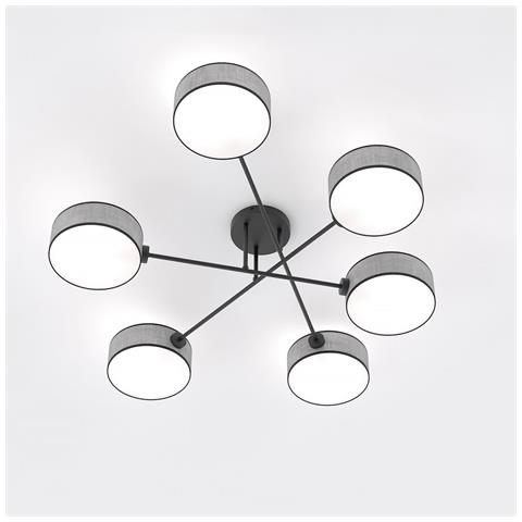 Lampada A Sospensione Maga A Sei Bracci In Acciaio Nero E Tessuto Grigio - Foto 2