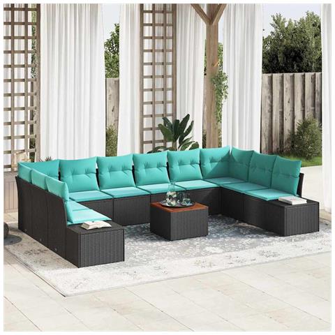 Set Divano da Giardino 11 pz Nero polyrattan - Foto 2