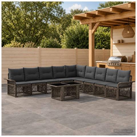 Set Divano da Giardino 10 pz Grigio e Grigio Scuro polyrattan - Foto 2