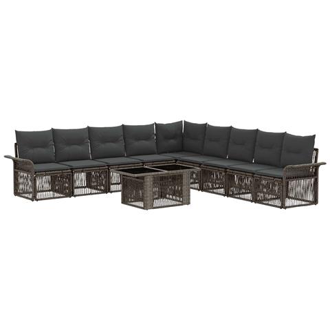 Set Divano da Giardino 10 pz Grigio e Grigio Scuro polyrattan - Foto 1