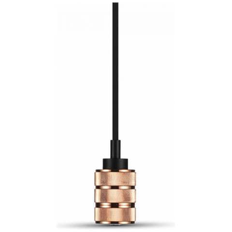 Lampadario Portalampada A Sospensione E27 Metallo Colore Oro Rosa Rigato Con 2 Anelli Incisi Vt-7999 3815 - Foto 1
