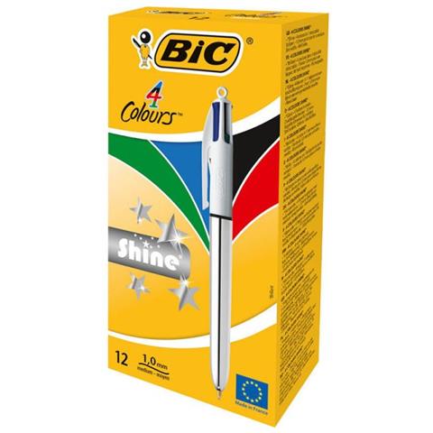 6 Penne A Sfera 4 Colori Shine Silver Inchiostro Multicolore Punta 1 Mm - Foto 1