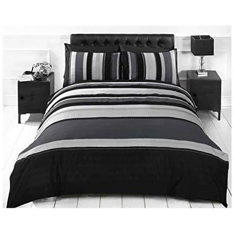 Striped Trapunta Copripiumino E 2 Federa Letto Set Cotone E Poliestere Grigio Doppio - Foto 2