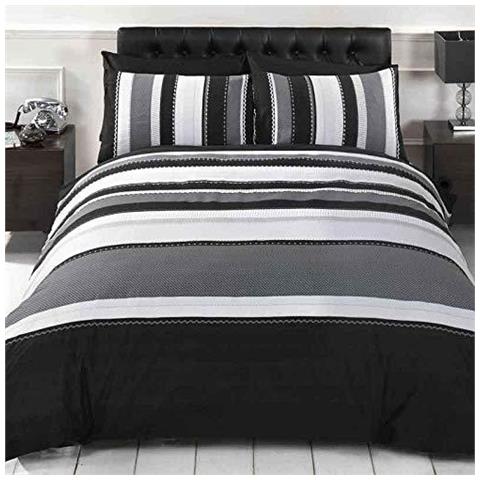 Striped Trapunta Copripiumino E 2 Federa Letto Set Cotone E Poliestere Grigio Doppio - Foto 3