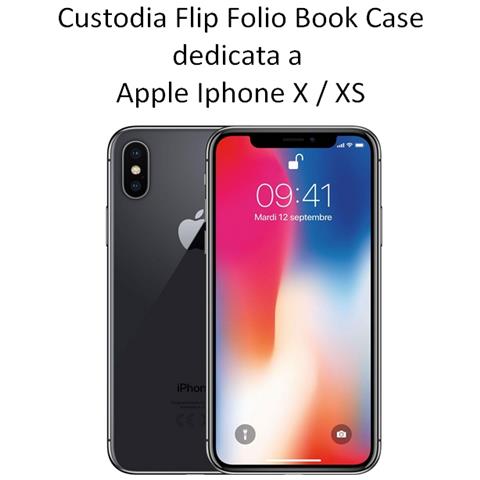 Prima Custodia Originale Flip Folio Book Case Per Apple Iphone X- Xs Black - Foto 2