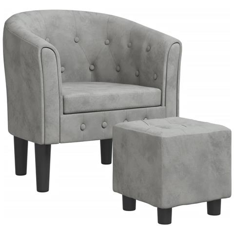 Poltrona Cabriolet Con Poggiapiedi Grigio Chiaro In Velluto - Foto 2