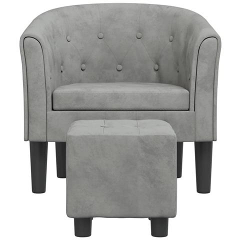 Poltrona Cabriolet Con Poggiapiedi Grigio Chiaro In Velluto - Foto 3