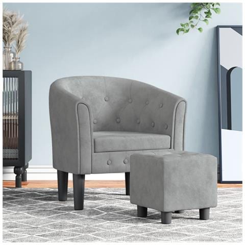 Poltrona Cabriolet Con Poggiapiedi Grigio Chiaro In Velluto - Foto 1