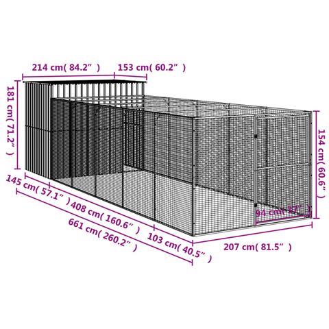 Casetta Cani con Corsa Antracite 214x661x181 cm Acciaio Zincato - Foto 8