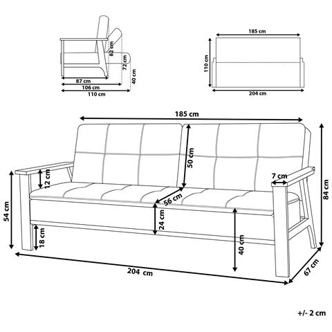 Divano Letto 3 Posti Tjorn Tessuto Beige - Foto 2
