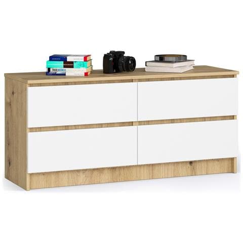Cassettiera K120, 4 cassetti, 120x40x55 cm, Colore Quercia Artisan e Bianco - Foto 1