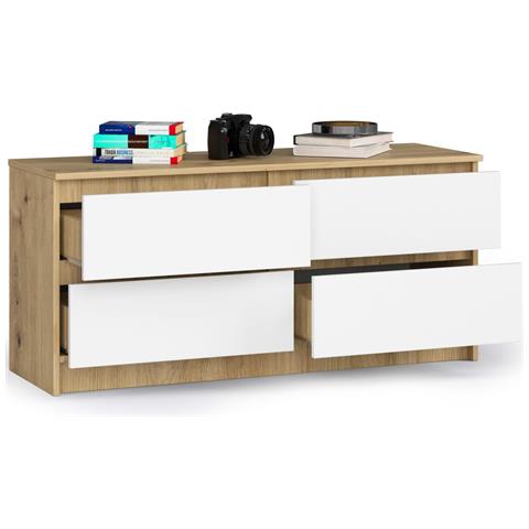 Cassettiera K120, 4 cassetti, 120x40x55 cm, Colore Quercia Artisan e Bianco - Foto 2