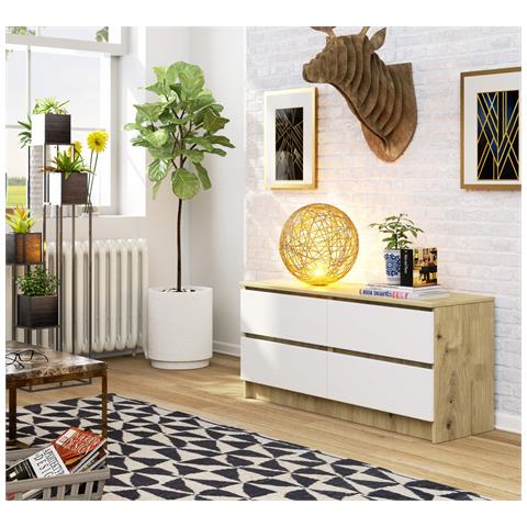 Cassettiera K120, 4 cassetti, 120x40x55 cm, Colore Quercia Artisan e Bianco - Foto 4