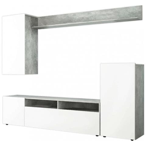 Parete Attrezzata Grande Effetto Marmo Da Soggiorno 210x36,5x170 Cm In Legno Nobilitato Bilaminato Brooklyn - Grey - Foto 1
