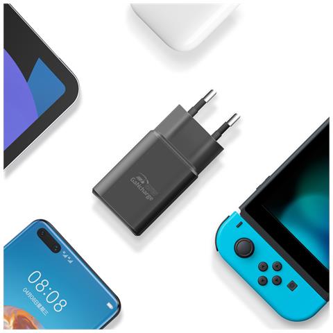 Caricabatterie Usb-c Gan 45w + Usb 18w Carica Rapida Design Compatto, Nero - Foto 2