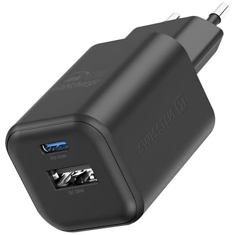 Caricabatterie Usb-c Gan 45w + Usb 18w Carica Rapida Design Compatto, Nero - Foto 1