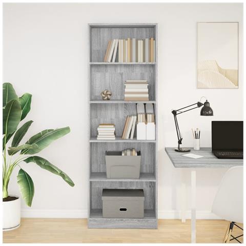 Libreria Grigio Sonoma 60x24x176 Cm In Legno Multistrato - Foto 3
