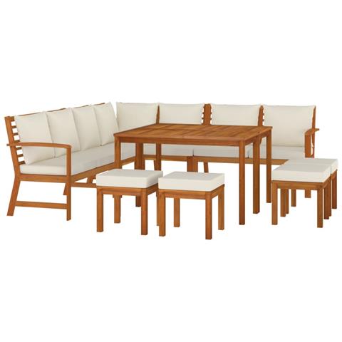 Set da Pranzo Giardino 11 pz con Cuscini Legno Massello Acacia - Foto 2