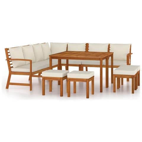 Set da Pranzo Giardino 11 pz con Cuscini Legno Massello Acacia - Foto 1