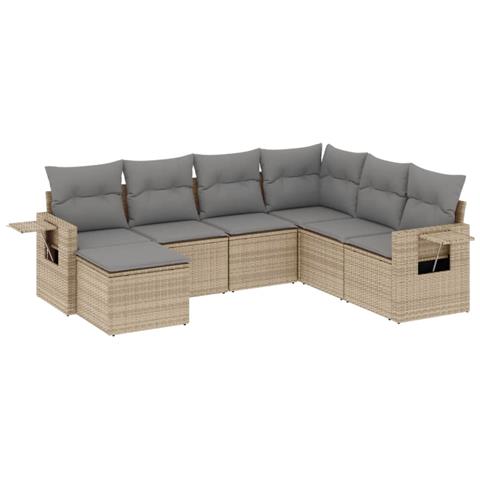 Set Divani Da Giardino 7 Pz Con Cuscini Beige In Polyrattan - Foto 2
