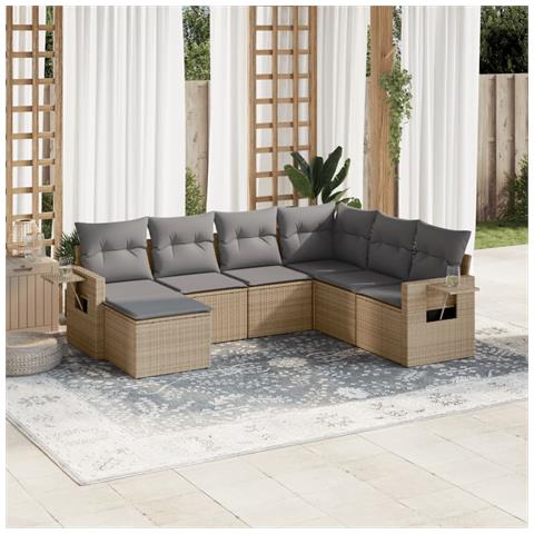 Set Divani Da Giardino 7 Pz Con Cuscini Beige In Polyrattan - Foto 1