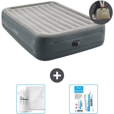 Set Materassino Gonfiabile - 203x152x46 Cm - Lichtgrijs - Include Accessori Coordinati - Foto 1