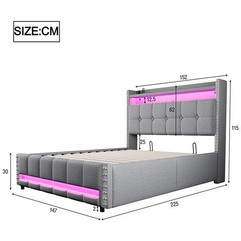 Letto Imbottito 140x200cm, Con Sistema Idraulico Per Il Contenimento, Matrimoniale, Grigio Chiaro - Foto 2