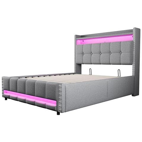 Letto Imbottito 140x200cm, Con Sistema Idraulico Per Il Contenimento, Matrimoniale, Grigio Chiaro - Foto 4