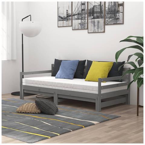 Dormeuse Estraibile 2x (90x200) Cm Grigia In Legno Di Pino - Foto 2