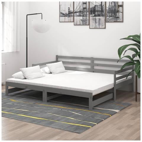 Dormeuse Estraibile 2x (90x200) Cm Grigia In Legno Di Pino - Foto 8