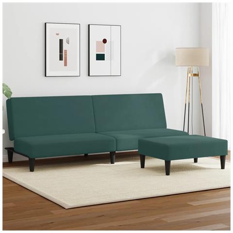 Lusso Casadino -  Divano Letto A 2 Posti Con Poggiapiedi Verde Scuro In Velluto - Foto 8